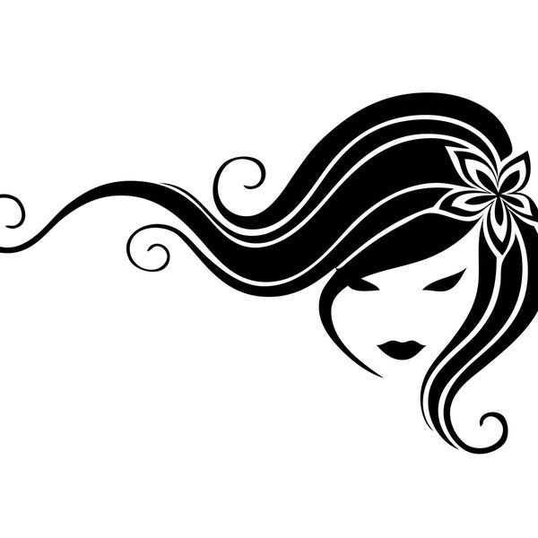 Beautiful WOMAN Princess Curls Cute Hair Flower Flowing Shop Salon VECTOR Jpeg Png EPS Svg Clip Art Profile Logo Cricut Cut Cutting Beauty
