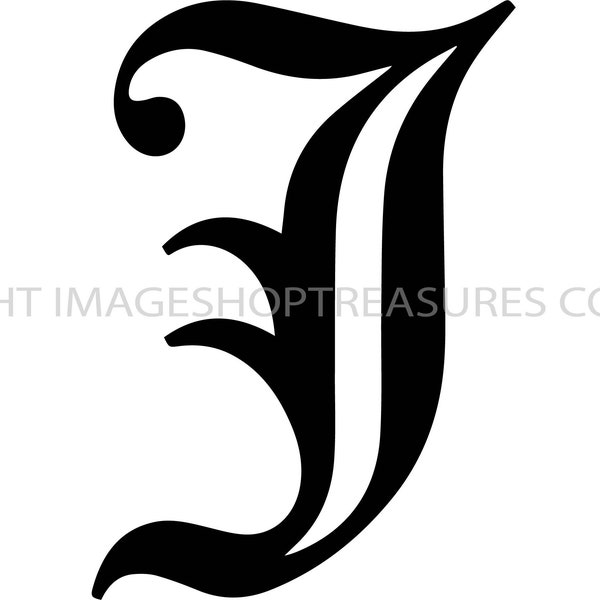 Vieux anglais lettre J Anglian OE tatouage Latin irlandais celtique fantaisie mariage Silhouette,. SVG. PNG vecteur Clipart Cricut coupe coupe