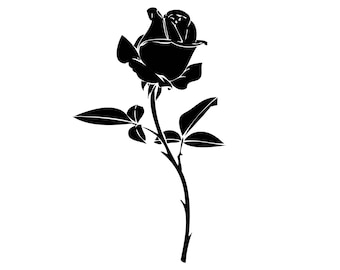 Long Stem Rose Petal Love Flower Bouquet Thorn Nature Garden Tattoo Floral Blossom Holiday Logo.SVG.PNG Clipart Vector Cricut Cut Cutting