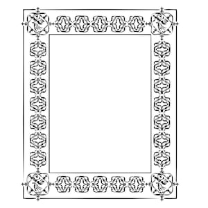 Puede incluir: Un marco decorativo en blanco y negro con un diseño floral. El marco tiene forma cuadrada y está hecho de un material fino y delicado.