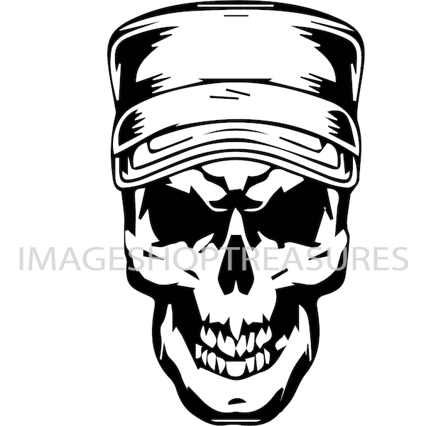 Skull Military Hat  Marines Army Navy  Bones Tattoo Decal Rebel Biker Gang Death Goth Design Logo.SVG .PNG Clipart Vector Cricut Cut Cutting