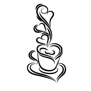 Coffee Cup Love Heart Hearts Steam Java Roasted Beans Brew Mug Tea Beverage Espresso Foam Logo .SVG .PNG Clipart Vector Cricut Cut Cutting