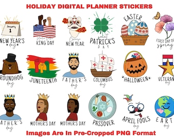Autocollants de planificateur numérique de vacances fédérales américaines pré-recadrés pour GoodNotes Daily Planner To-Do Icons Planification de feuilles numériques et imprimables