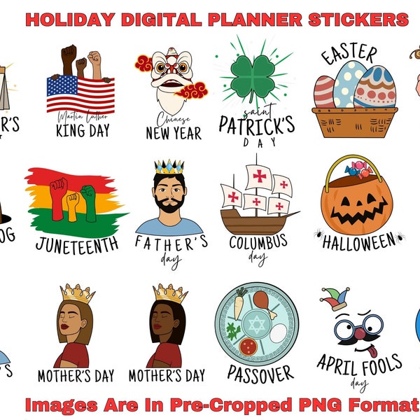 US Federal Holiday Digital Planner Stickers Pre Cropped for GoodNotes Daily Planner To-Do Icons Digital & Printable Sheet Scheduling