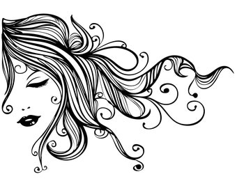 Beautiful WOMAN Princess Brunette Long Hair Flowing Sign Image Salon VECTOR Jpeg Png EPS Svg Clip Art Logo Cricut Cut Cutting Silhouette
