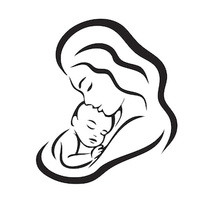 Moeder baby knuffel koesteren kwekerij zoenen baby familie logo. SVG. EPS. PNG digitale clipart vector Cricut knippen snijden afdrukbaar bestand downloaden