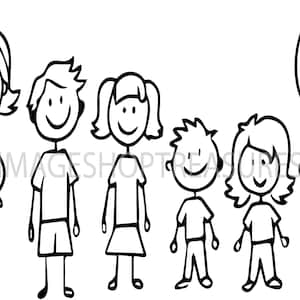 Stick Family Figura Contorno Feliz Mãe Pai Crianças Crianças Homem Mulher Criança Silhuetas Stick Figure Family SVG PNG Vector Cricut Cutting Cut