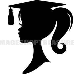 Fille cils queue de cheval Graduation Cap robe High School College Middle Grade pompon diplôme. SVG. PNG vecteur Clipart Cricut coupe coupe