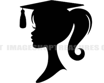 Girl Lashes Ponytail Graduation Cap Gown High School College Middle Grade Tassel Diploma  .SVG .PNG Clipart Vector Cricut Cut Cutting