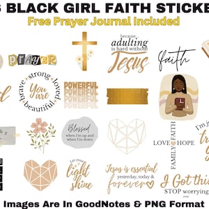 36-delige voorgesneden zwart meisje christelijk geloof citeert digitale stickers voor GoodNotes planner met gratis gebedsdagboek PNG Afro-Amerikaans