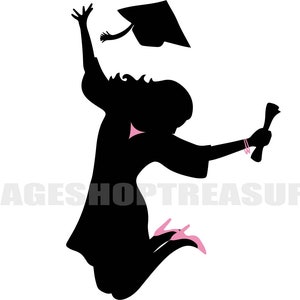 Fille talons rose Graduation Cap High School College Middle Grade pompon diplôme. SVG. PNG vecteur Clipart Cricut coupe coupe