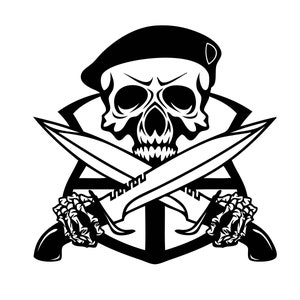 Military Green Beret Grim Reaper Knife Crossed Cross Skull Death Ghost Tattoo Skeleton Bone Logo .SVG .PNG Clipart Vector Cricut Cut Cutting