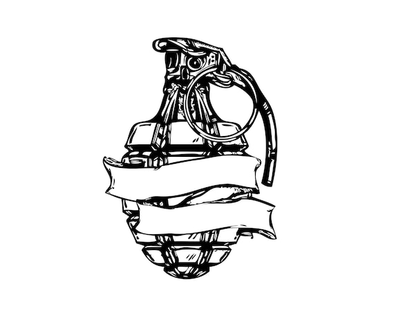 Grenade 2 Army Marine Grenade Tattoo Banner Logo Hand Etsy