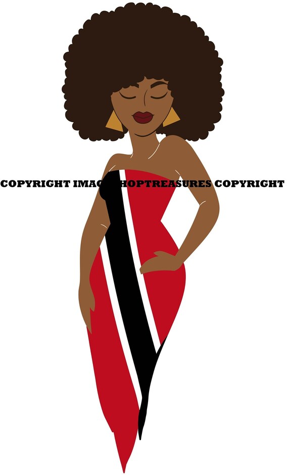 Vector Brown Trinidad Trinidadian Afro Centric Black Woman Flag Dress Caribbean Country Trini World Nation Svg Clipart Clip Design Cricut