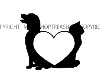 Dog Cat Heart Love Silhouette Logo Symbol Breed Animal Pet Hound Puppy Pedigree Purebred Logo.SVG .PNG Clipart Vector Cricut Cut Cutting