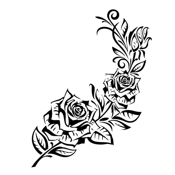 Rose Bush vigne pétale amour fleur bouquet Thorn nature jardin tatouage fleur florale vacances logo. SVG. PNG clipart vecteur Cricut coupe coupe