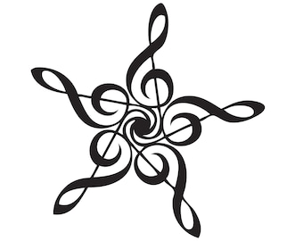 Music Clef Star Spinning Note Design Junkie Loving Symphony Genre Song Melody Rhythm Logo.SVG .PNG Clipart Vector Cricut Cut Cutting File