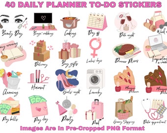 40 Piece Pre Cropped Daily Planner To-Do Icons Digital & Printable Sticker Sheet for Planner Appointments Reminders Workout Chore Everyday