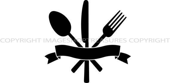 Fork Knife Spoon Banner Utensils Cook Tableware Silverware Chef Food Kitchen Restaurant Logo Label Emblem.SVG .EPS Vector Cricut Cut Cutting