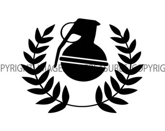Grenade Army Marine Grenade Tattoo Wreath Logo  Hand Symbol Explosion Military War .SVG .PNG Clipart Clipart Vector Cut Cutting