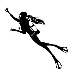 Femmina donna subacqueo ossigeno scuba sott'acqua mare acqua oceano marino vacanza tropicale nuotata uomo. SVG. PNG Clipart Clipart Vector Taglio Taglio