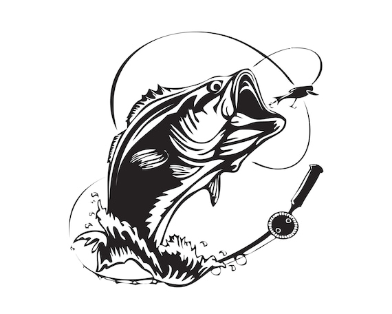 Bass Fishing Salt Fly Logo Angling Fish Hook Fresh Water Hunt Largemouth  Smallmouth Striped .SVG .EPS .PNG Clipart Vector Cricut Cut Cutting