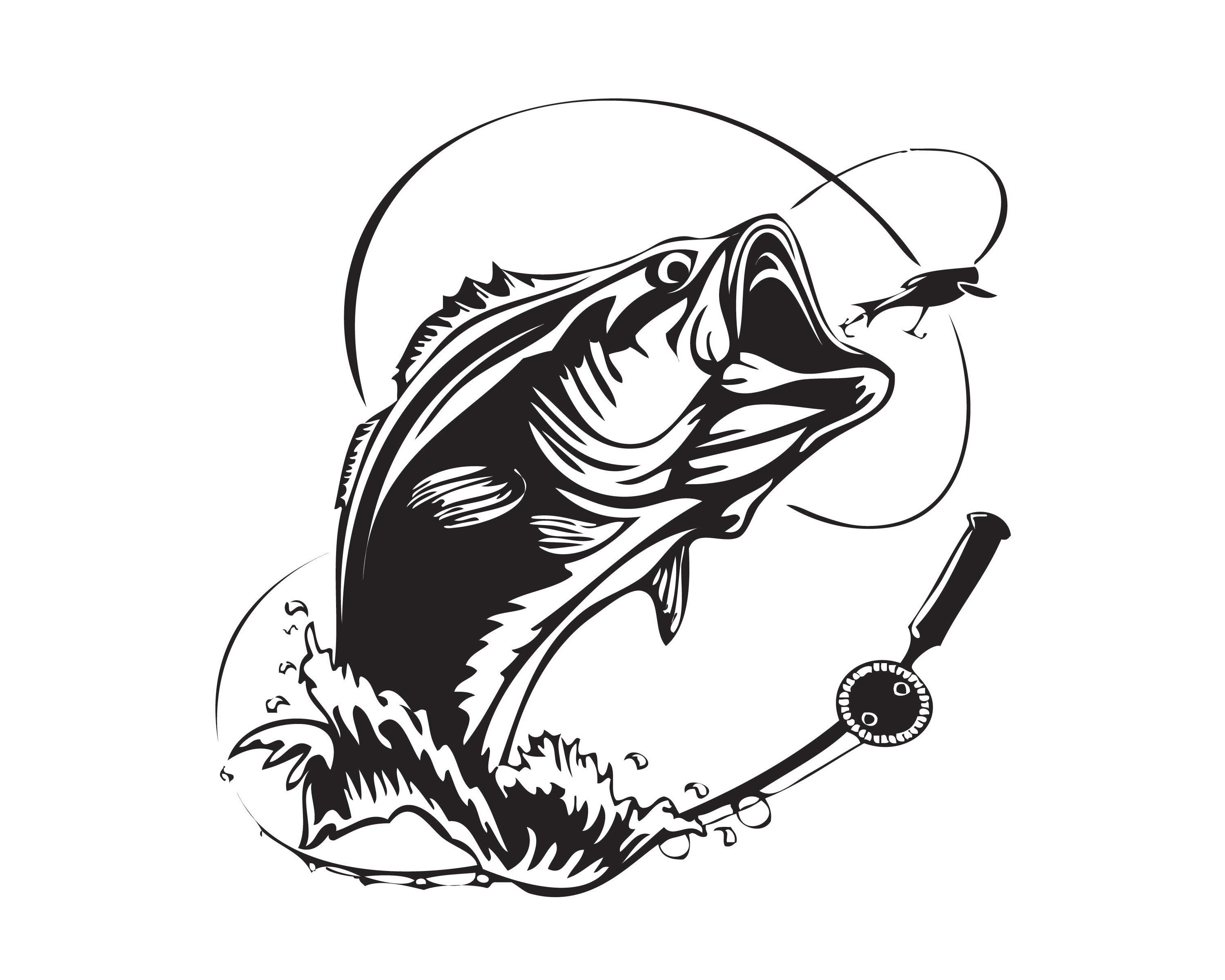 Bass Fishing Salt Fly Logo Angling Fish Hook Fresh Water Hunt