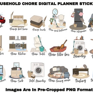 Haushalt Hausarbeit Reinigung Digitale Planner Aufkleber Vorgeschnitten für GoodNotes Täglicher Planner To-Do Icons Digitale & druckbare Sheet Scheduling