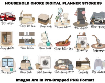 Household Chore Cleaning Digital Planner Stickers Pre Cropped for GoodNotes Daily Planner To-Do Icons Digital & Printable Sheet Scheduling