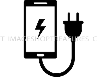 Cell Charger Logo Lightning iPhone Android Battery Vector Power Charge Black White Sign Port Included Not .Svg .Eps .Png Cricut Cut Cutting