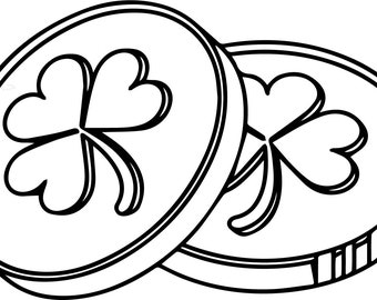St Saint Patrick Gold Coins Leprechaun Green Day Clover Luck Saint Pat Shamrock Irish Ireland .SVG .PNG Clipart Vector Cricut Cut Cutting