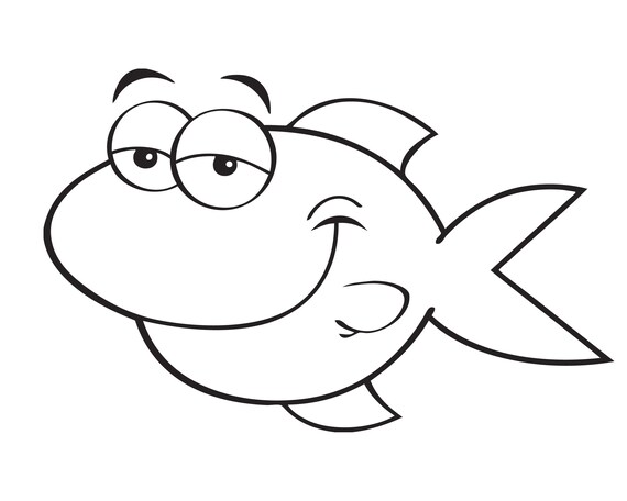 Download Smiling Fish Shark Coloring Outline Cartoon Vector Jpeg Svg Etsy