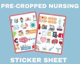 67 Piece Pre-Cropped NURSING STICKER SHEET for Good Notes GoodNotes Digital Sticker Planner Nurse School Clinical Doctor Medical Hospital