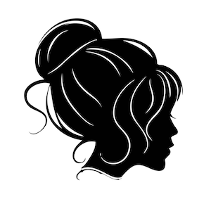 Mooie VROUW Princess Bun Updo Hair Flowing Sign Schoonheidssalon VECTOR Jpeg Png EPS Svg Clip Art Profile Logo Cricut Cut Cutting Silhouette