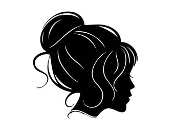 Beautiful WOMAN Princess Bun Updo Hair Flowing Sign Beauty Salon VECTOR Jpeg Png EPS Svg Clip Art Profile Logo Cricut Cut Cutting Silhouette