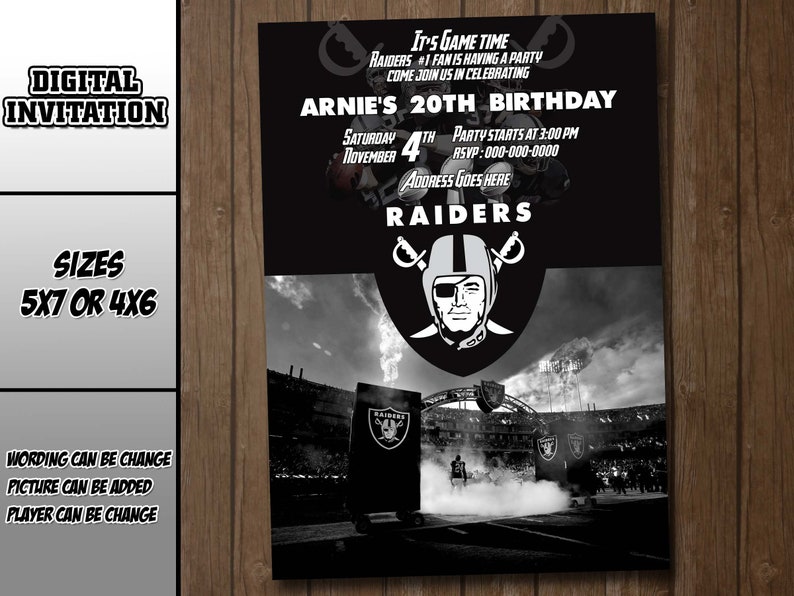 Oakland Raiders Digital Party Invitation Thank You Card Etsy