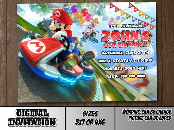 Mario Kart Digital Party Invitation Thank You Decorations Etsy