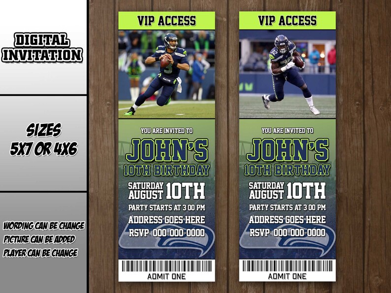 Seattle Seahawks Ticket Digital Party Invitation Thank You Etsy
