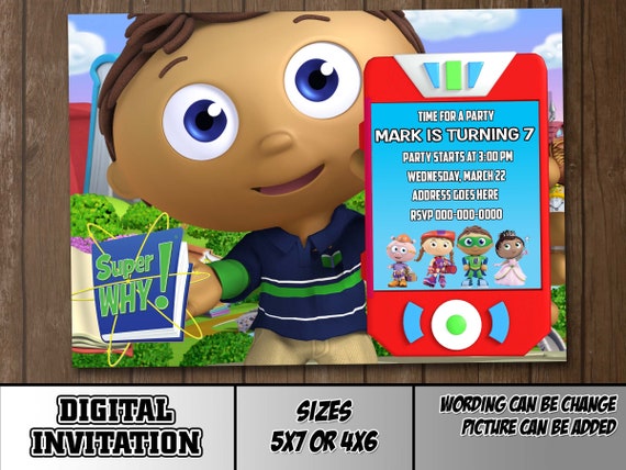 Super Why Digital Party Invitation Thank You Decorations Etsy