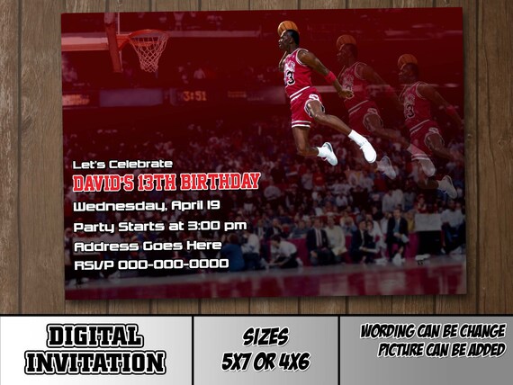 Michael Jordan Digital Party Invitation Thank You Etsy