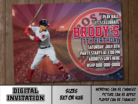 Boston Red Sox Digital Party Invitation Thank You Card Etsy