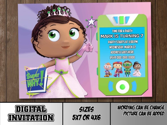 Super Why Model 2 Digital Party Invitation Thank You Etsy