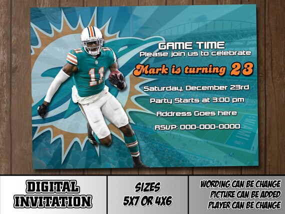 Miami Dolphins Digital Party Invitation Thank You Card Etsy