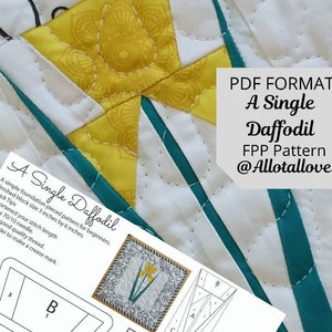 Bloc de courtepointe jonquille, fleur jonquille unique, modèle carré en papier fini 3 x 6 pouces, modèle FPP pour débutant