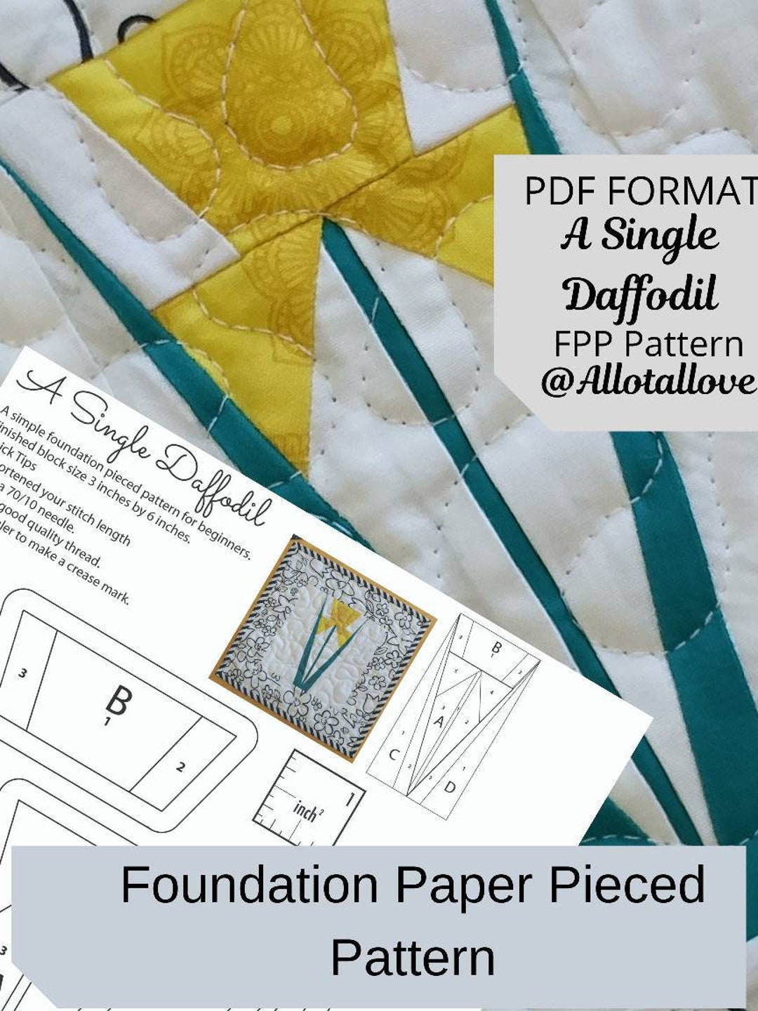 Daffodil Quilt Block: 3x6 Inch FPP Template (PDF Pattern) - Etsy