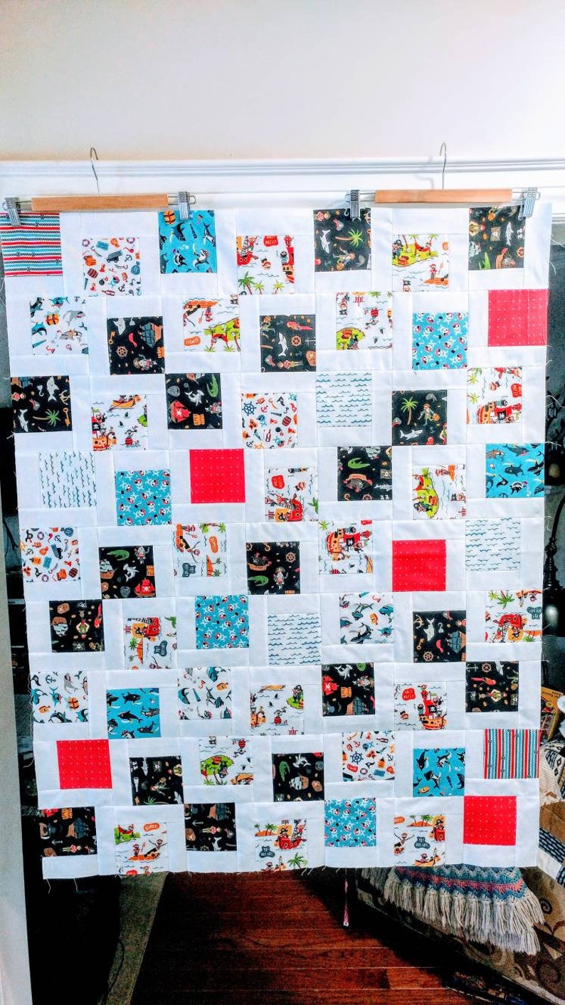 Riley Blake KONA fabrics Pirates Life Pirates Tale One of a Kind UNFINISHED oversized baby toddler quilt top for sale