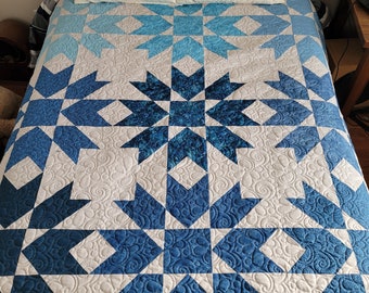 Blue Star Patchwork Quilt | Modern Handmade Lap Quilt (72 x 72)