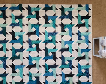 Unfinished Quilt Top Throw for Sale 54x65 Windy City Quilt Pattern Batiks White Background with or without Double Folded Binding