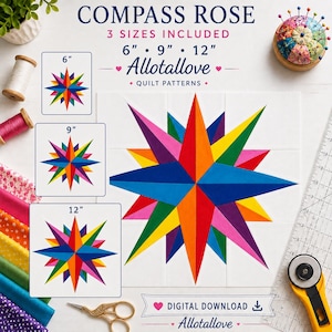 Compass Rose Quilt Block: Foundation Paper Pattern (Instant Download)