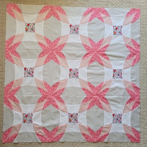 UNFINISHED quilt top Baby Toddler Size Hearts and Kitty Cats Polka Dots Pink White Soft Gray Patchwork